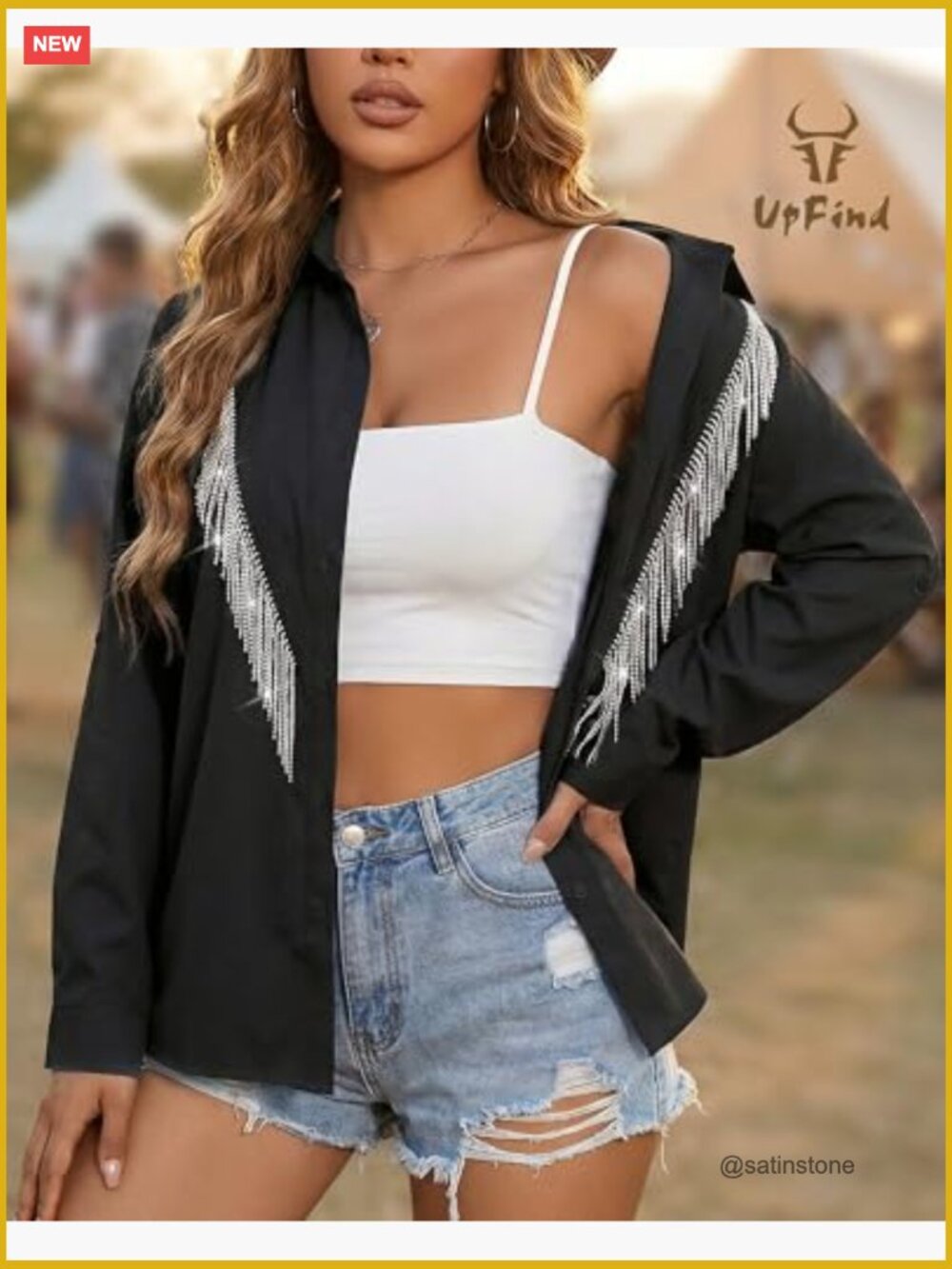 Sparkly Rhinestone Fringe Western Shirt Button Down Cowgirl Top - Picture 3 of 7